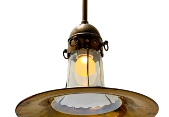 Arts & Crafts Brass Pendant with Glass Shade, 1900s